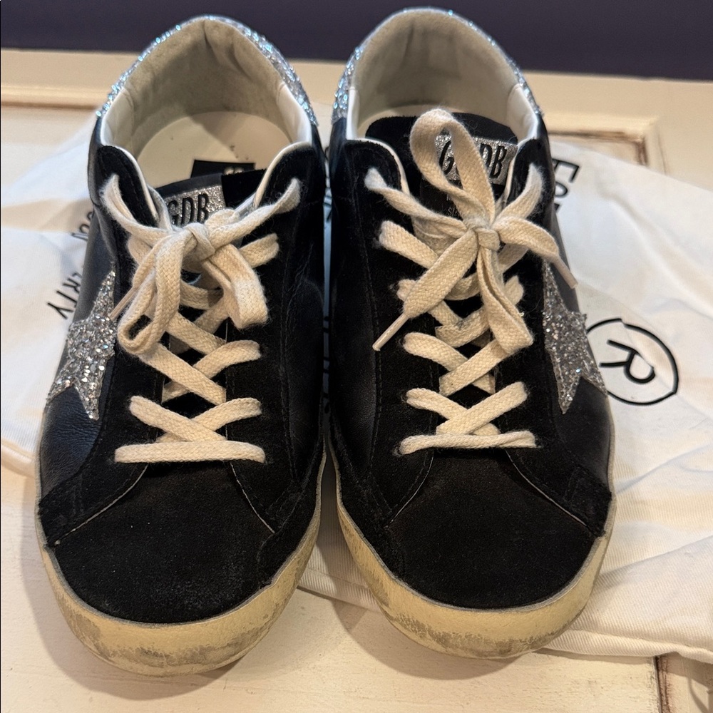 Golden Goose Super-Star Black and Silver Sneakers